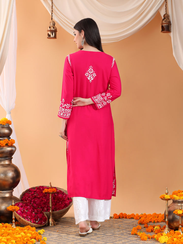 Maya Chikankari Rayon V-neck Straight Kurta