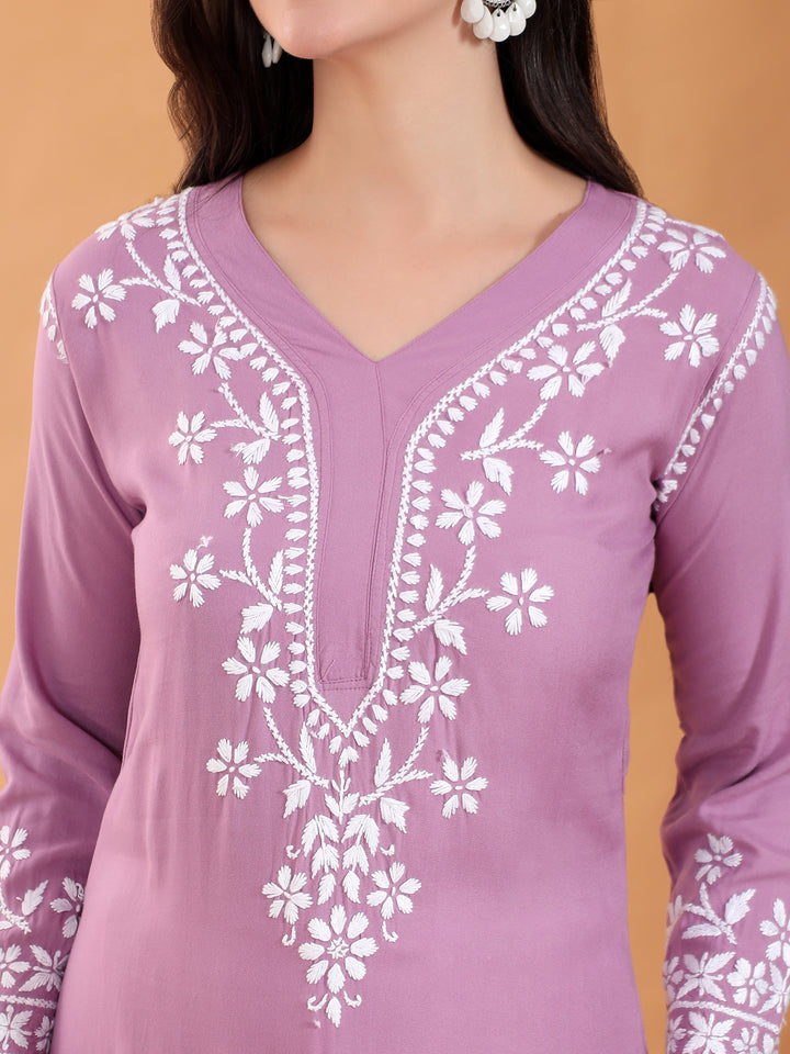 Maya Chikankari Rayon V-neck Straight Kurta