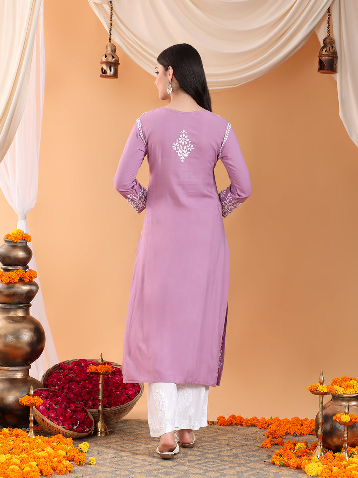 Maya Chikankari Rayon V-neck Straight Kurta