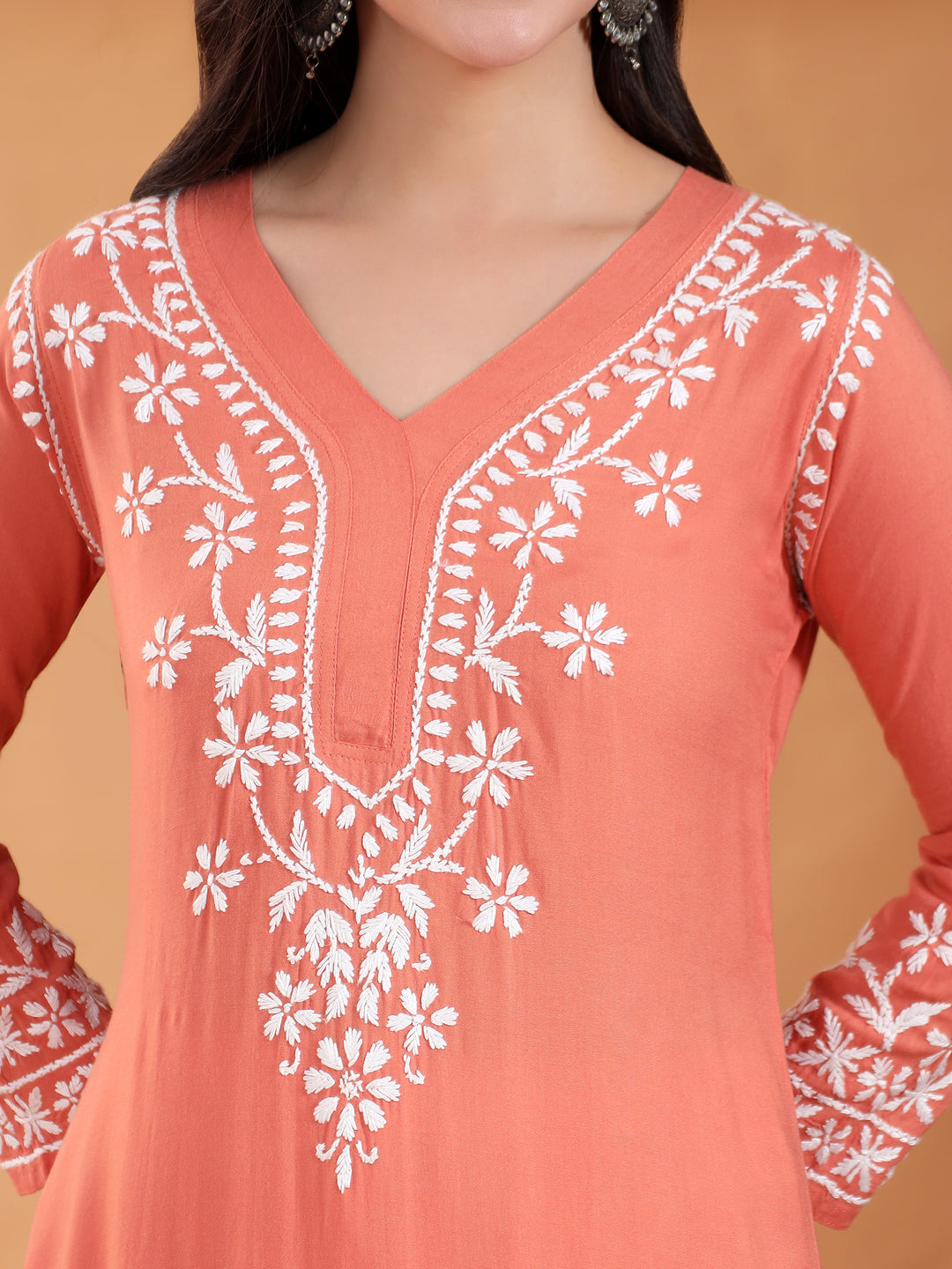 Maya Chikankari Rayon V-neck Straight Kurta