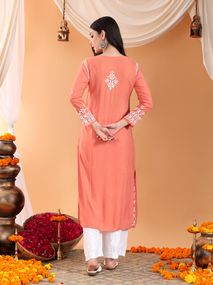 Maya Chikankari Rayon V-neck Straight Kurta