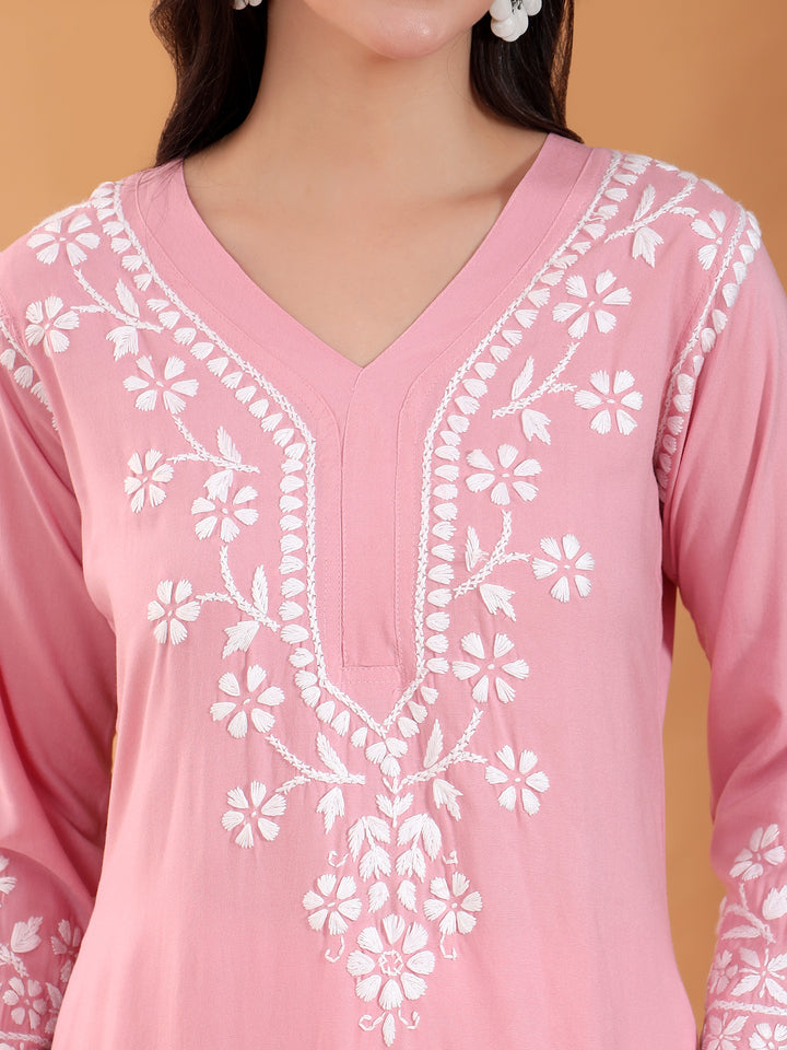 Maya Chikankari Rayon V-neck Straight Kurta