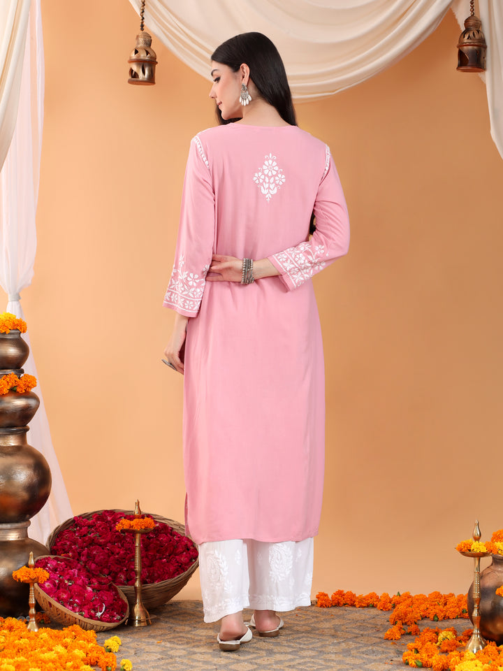 Maya Chikankari Rayon V-neck Straight Kurta
