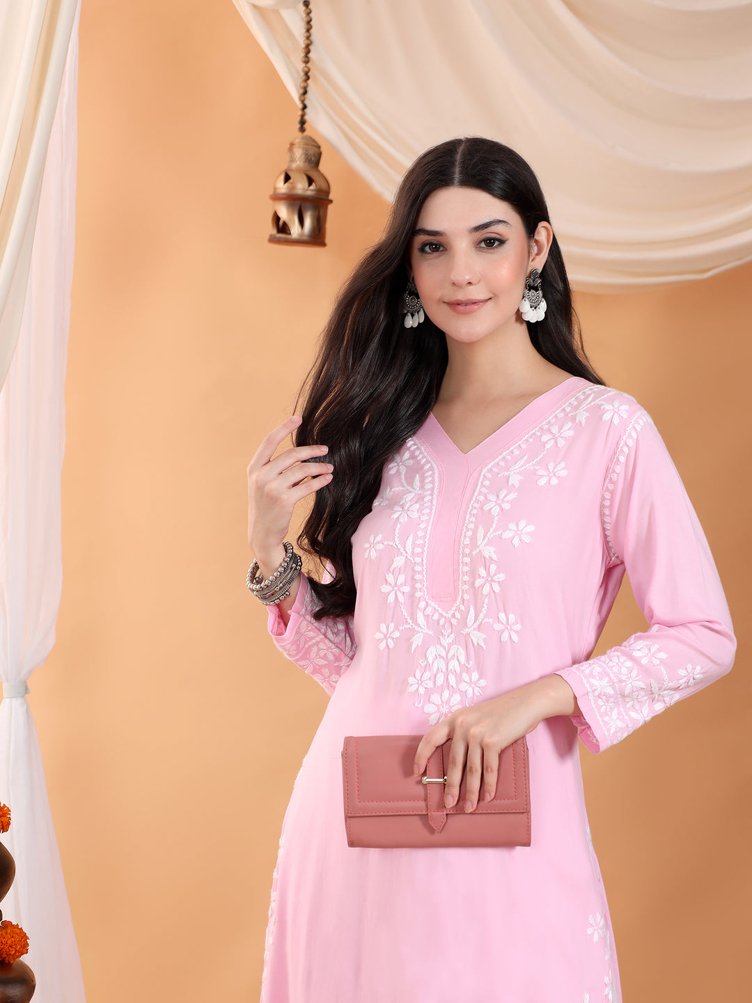 Maya Chikankari Rayon V-neck Straight Kurta