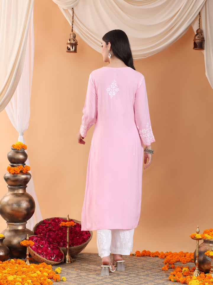 Maya Chikankari Rayon V-neck Straight Kurta