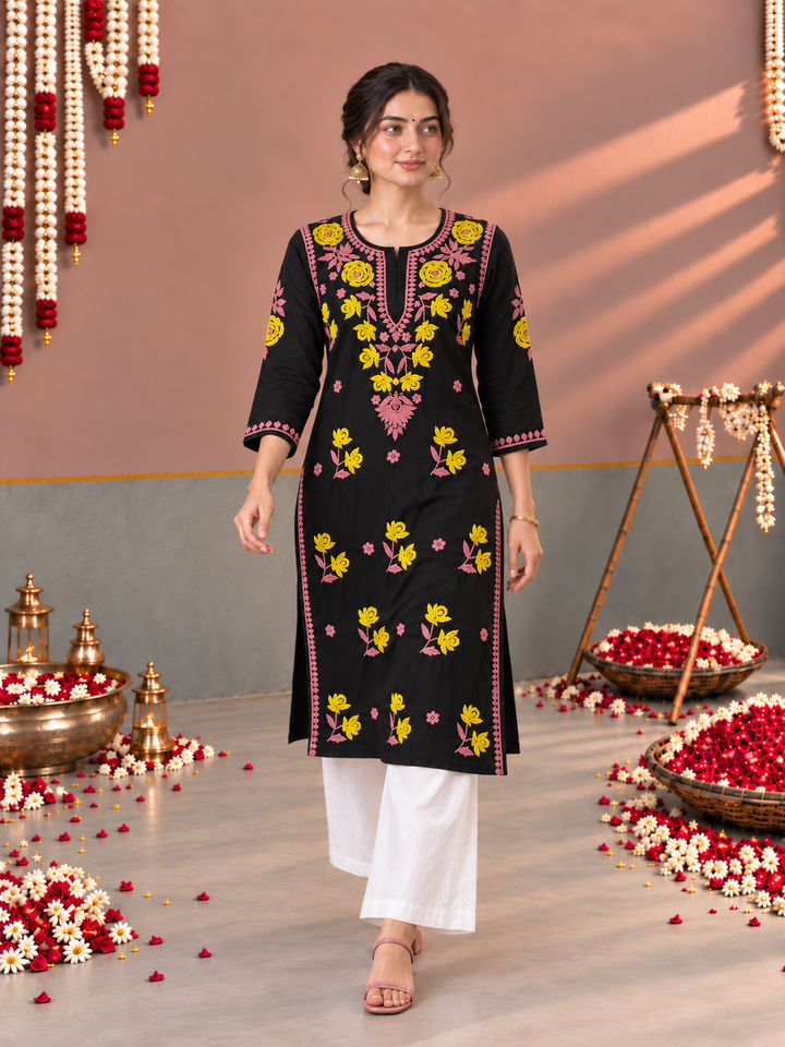 Kaya Rayon Chikankari Straight Kurta