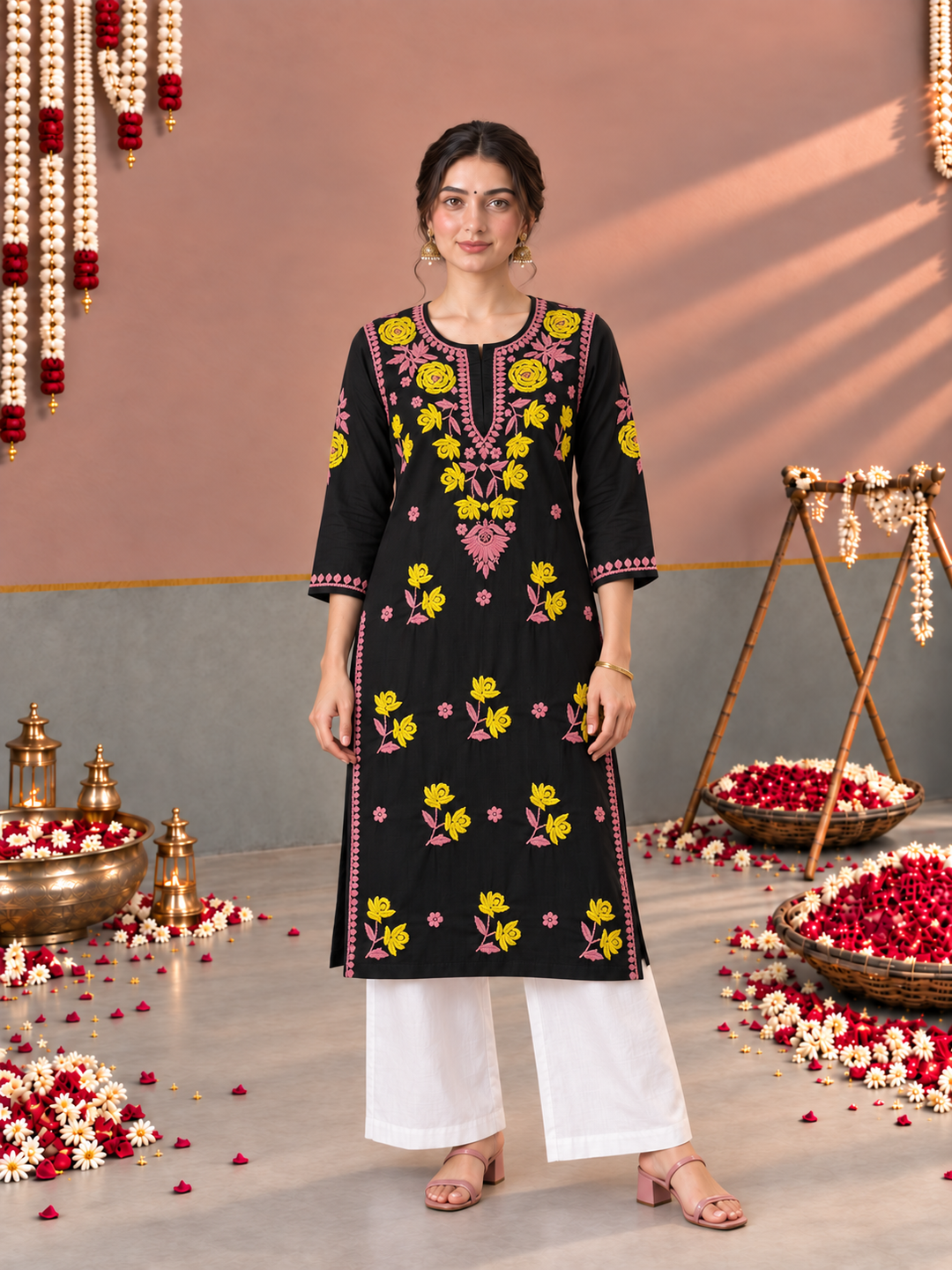 Kaya Rayon Chikankari Straight Kurta