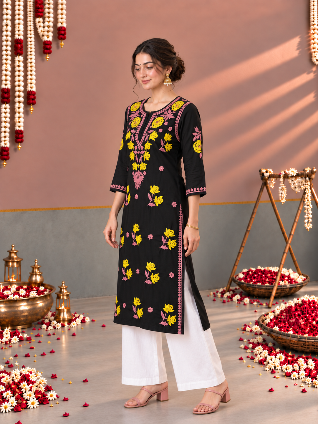 Kaya Rayon Chikankari Straight Kurta