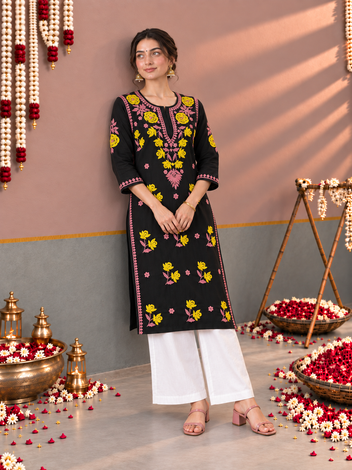 Kaya Rayon Chikankari Straight Kurta