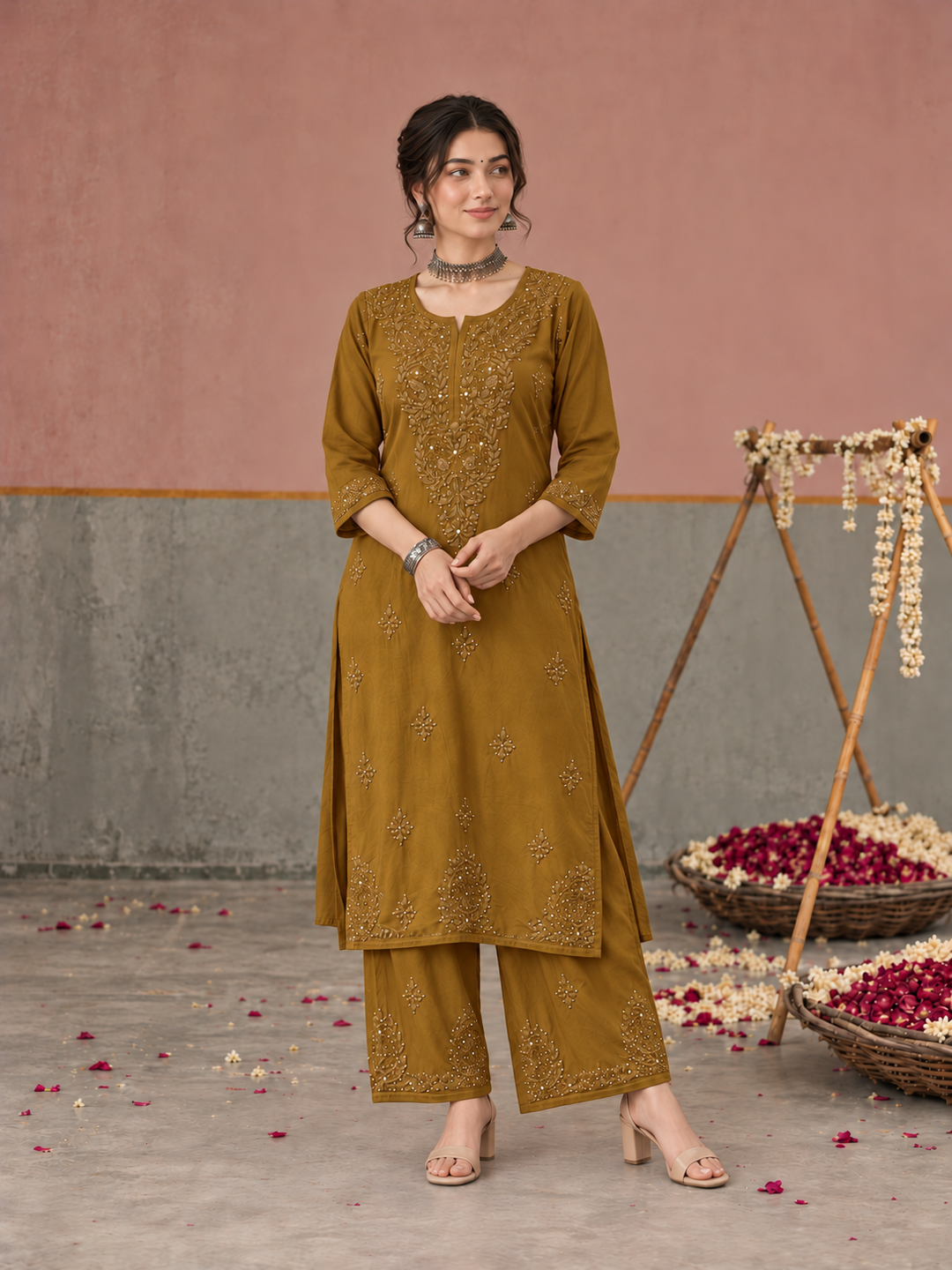 Avika Rayon Chikankari Mukaish Co-ord Set