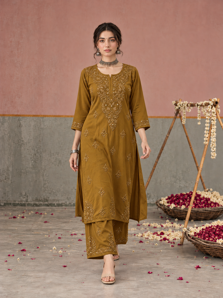 Avika Rayon Chikankari Mukaish Co-ord Set