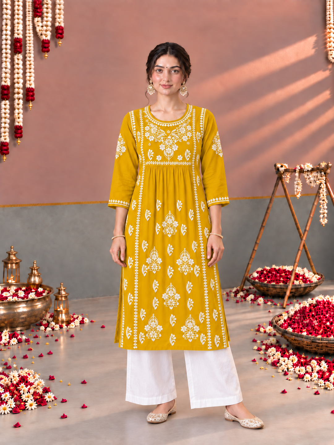 Sonia Chikankari Rayon Nyra-Cut Kurta