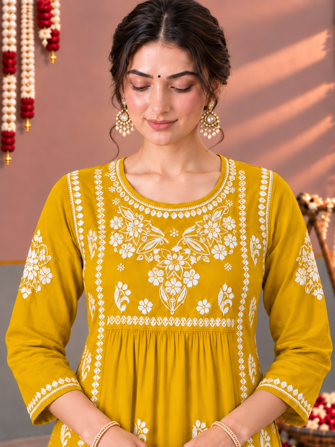 Sonia Chikankari Rayon Nyra-Cut Kurta