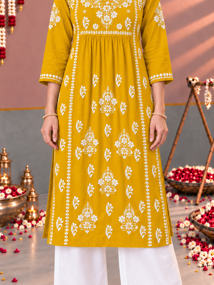 Sonia Chikankari Rayon Nyra-Cut Kurta