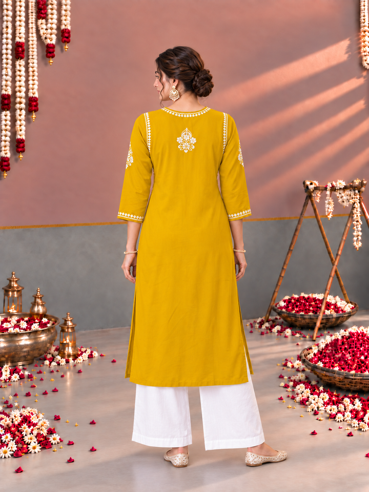 Sonia Chikankari Rayon Nyra-Cut Kurta