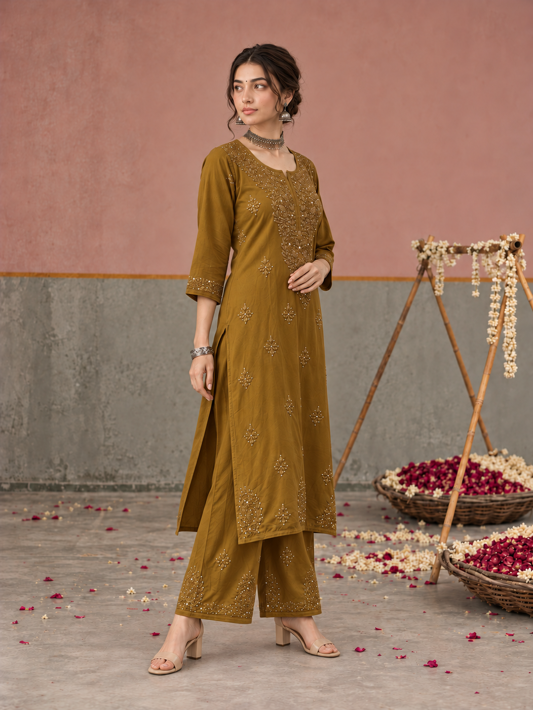 Avika Rayon Chikankari Mukaish Co-ord Set