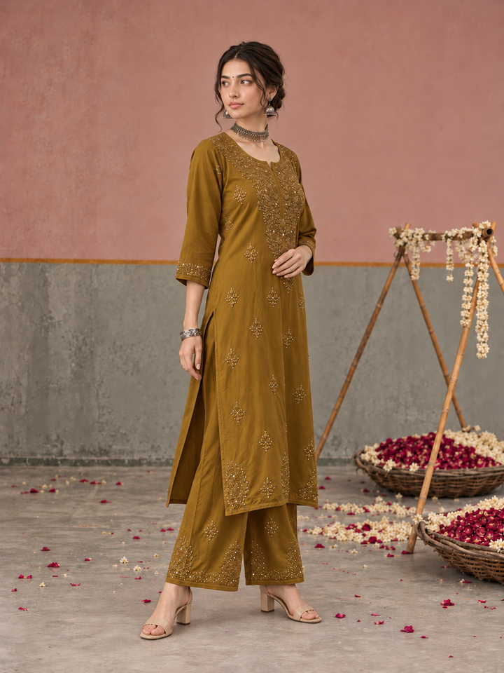 Avika Rayon Chikankari Mukaish Co-ord Set