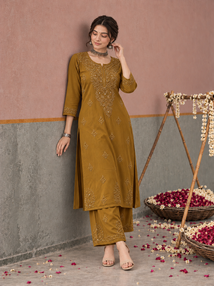 Avika Rayon Chikankari Mukaish Co-ord Set