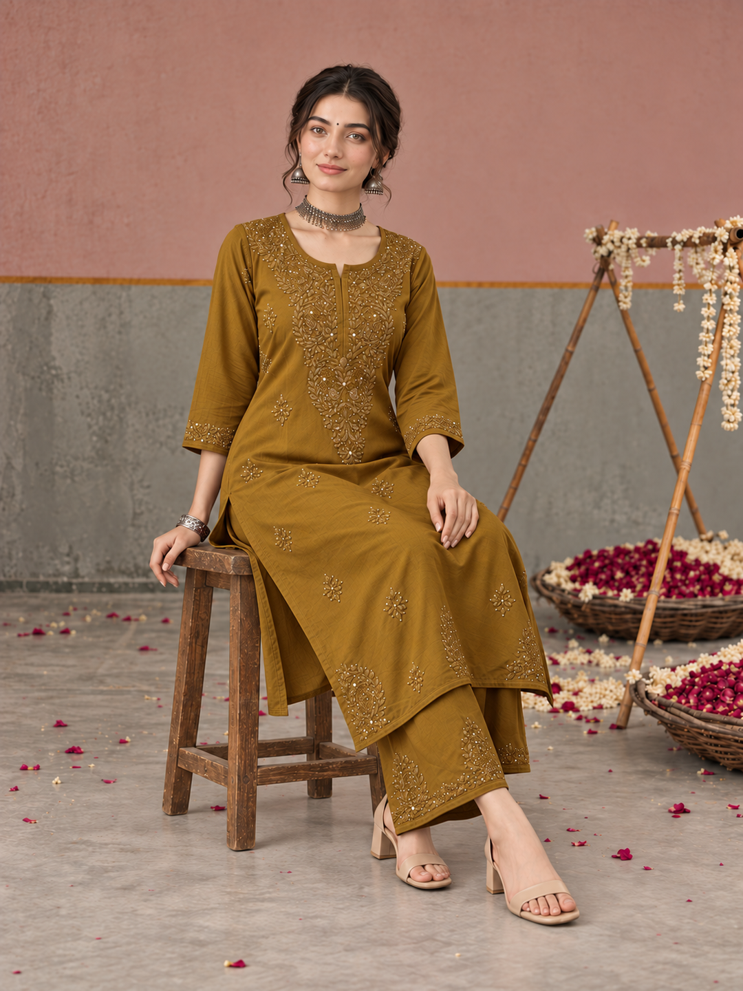 Avika Rayon Chikankari Mukaish Co-ord Set