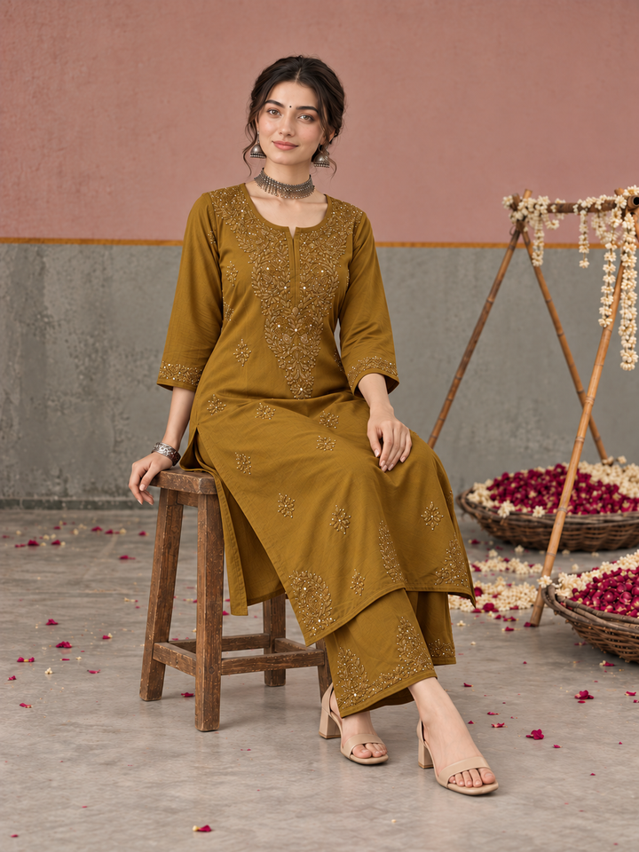 Avika Rayon Chikankari Mukaish Co-ord Set