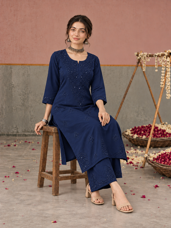 Avika Rayon Chikankari Mukaish Co-ord Set