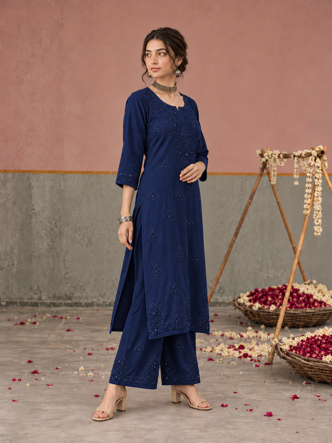 Avika Rayon Chikankari Mukaish Co-ord Set