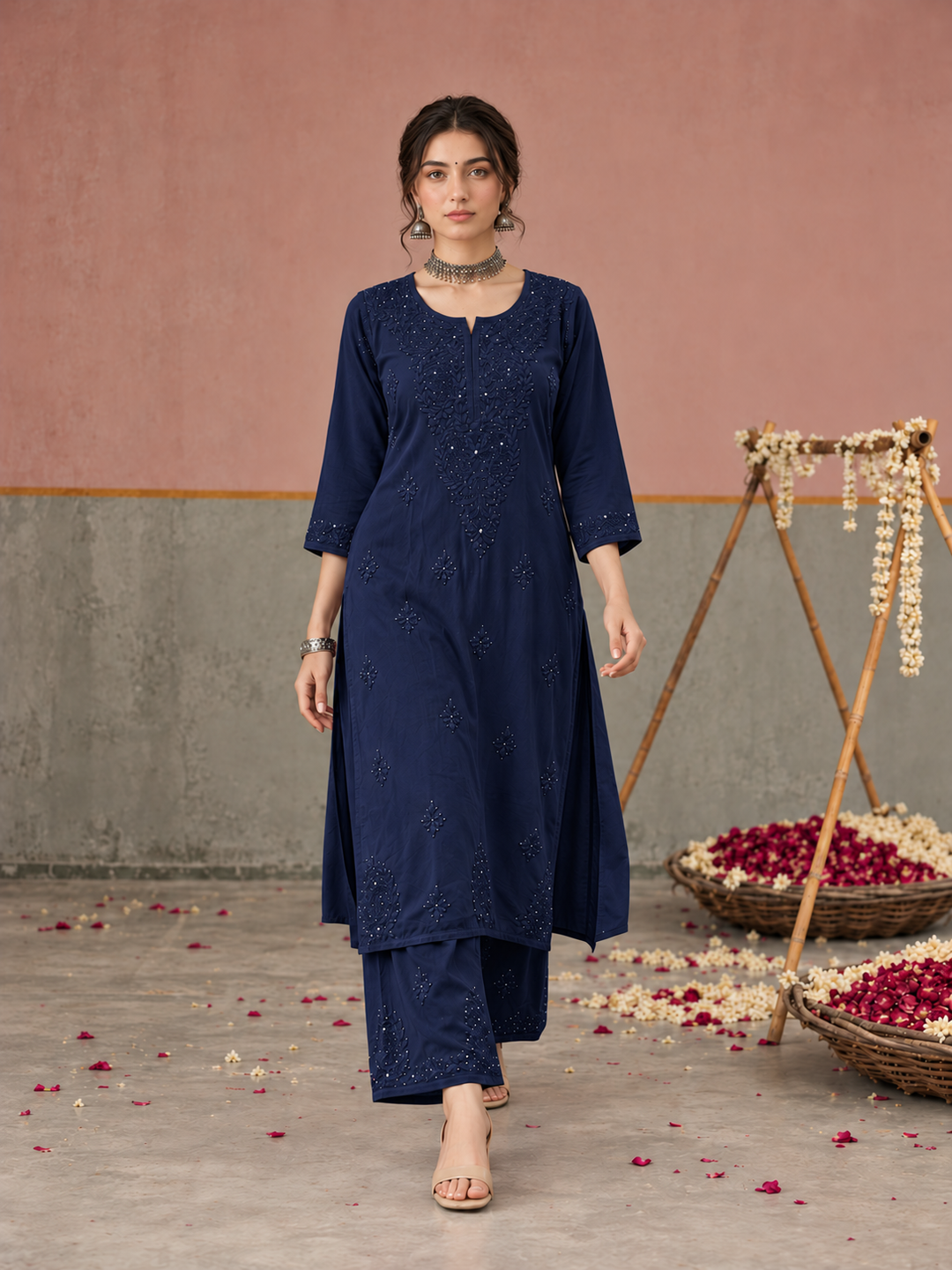 Avika Rayon Chikankari Mukaish Co-ord Set