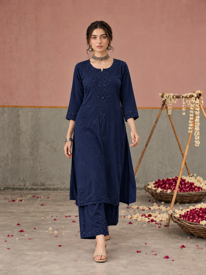 Avika Rayon Chikankari Mukaish Co-ord Set