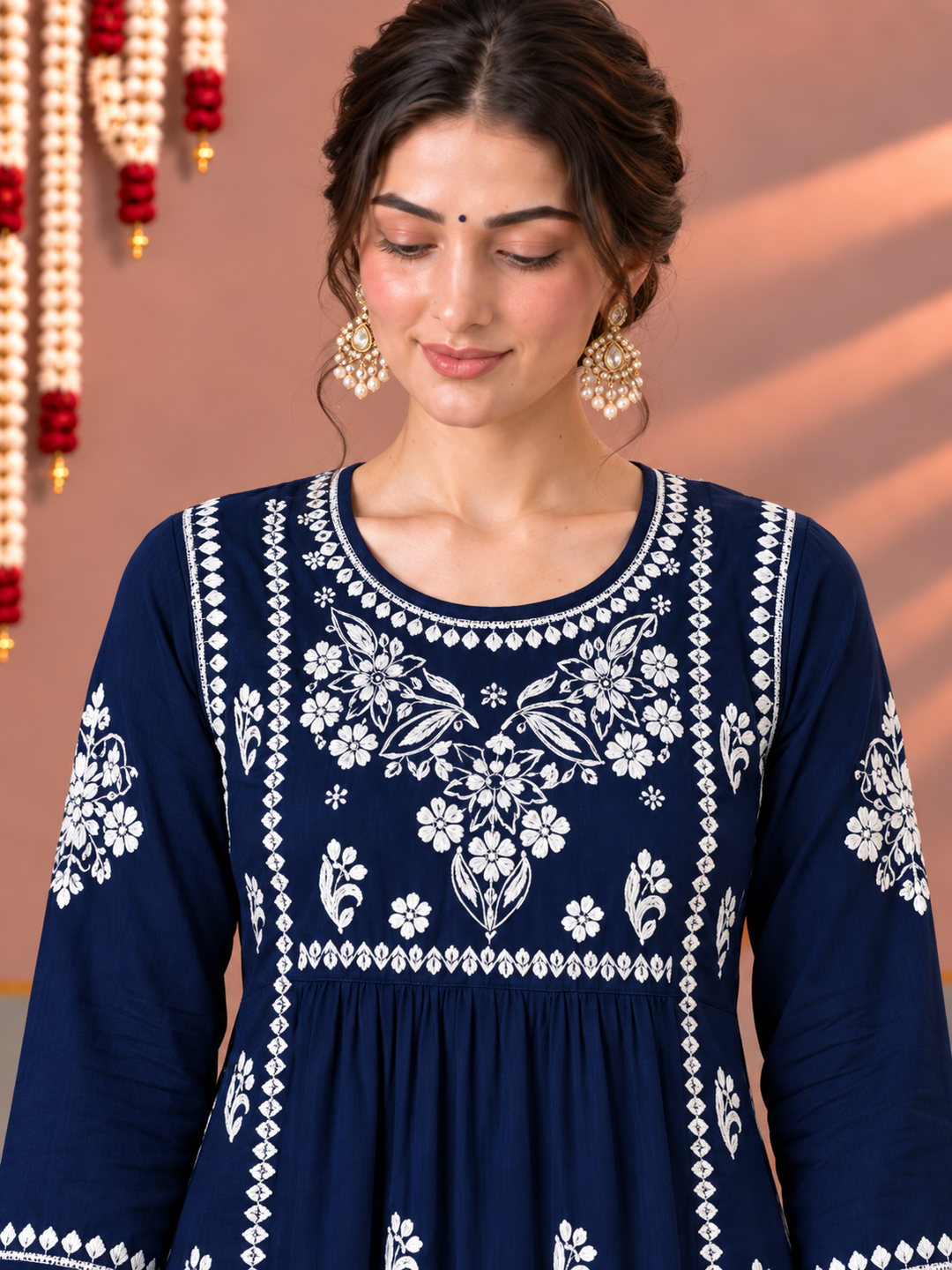 Sonia Chikankari Rayon Nyra-Cut Kurta