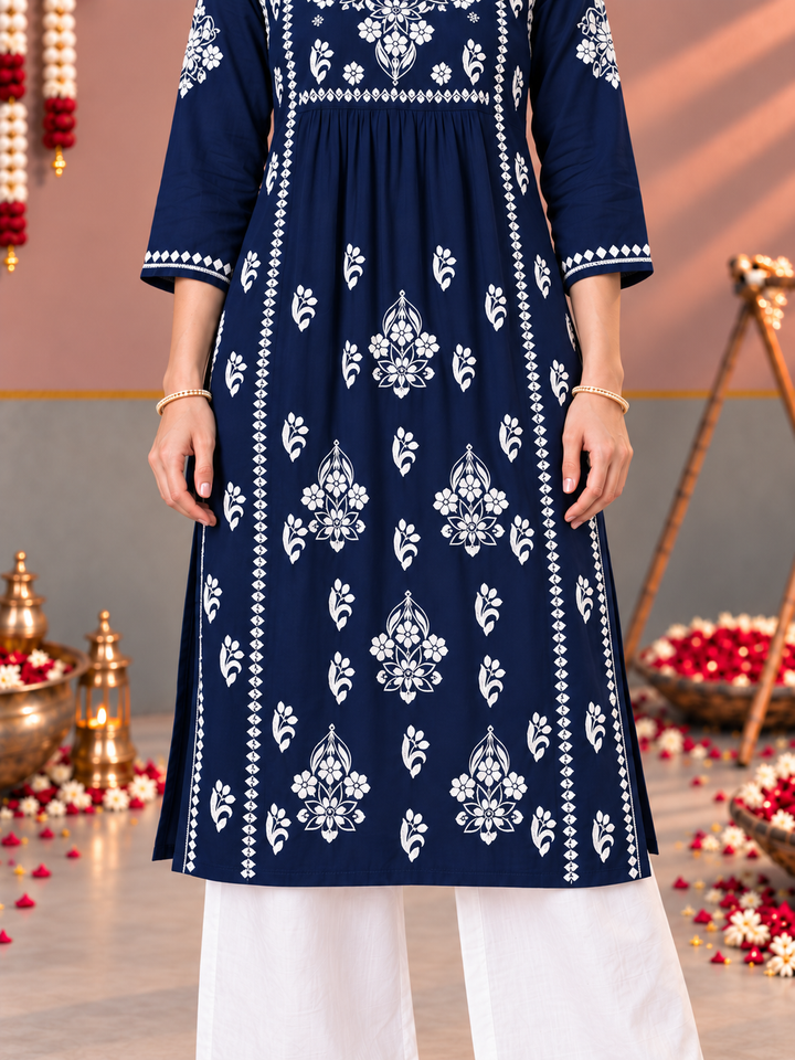 Sonia Chikankari Rayon Nyra-Cut Kurta