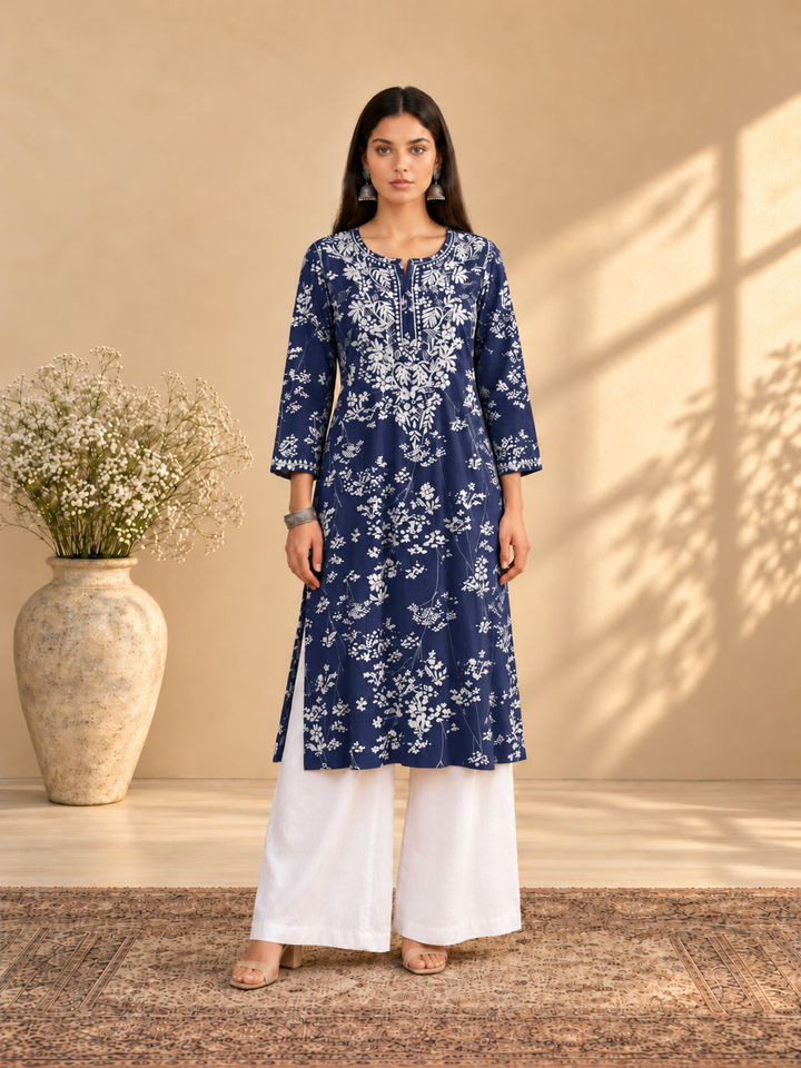 Zainab Chikankari Mulmul Straight Kurta