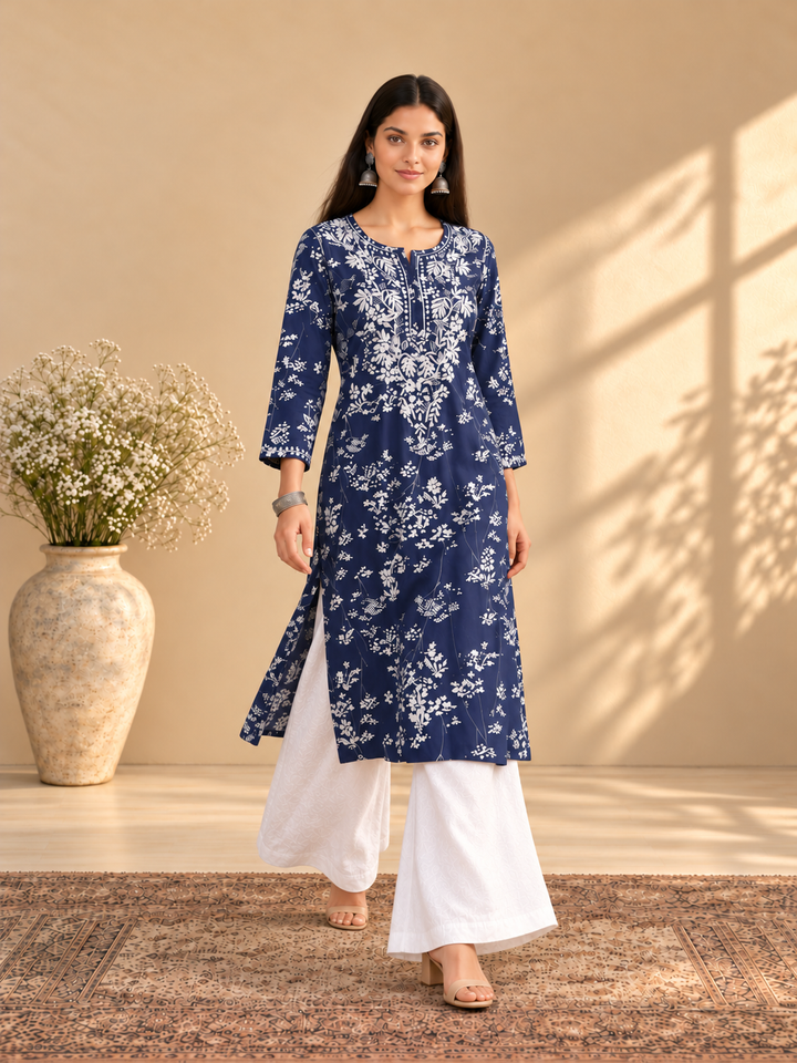 Zainab Chikankari Mulmul Straight Kurta