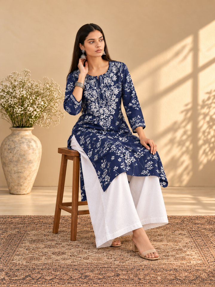 Zainab Chikankari Mulmul Straight Kurta