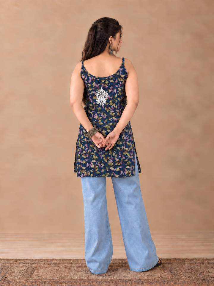 Juhi Short Mulmul Chikankari Strappy Kurti for Women