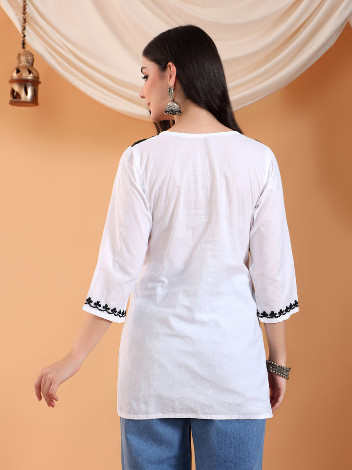 Navya Black Chikankari Cotton Short Kurti