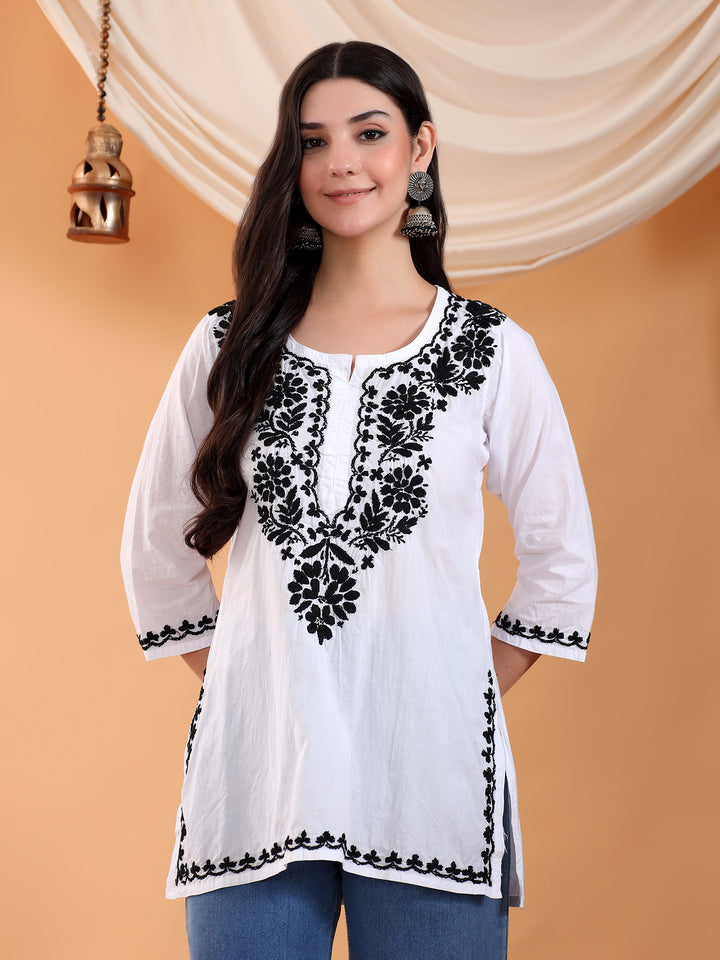 Navya Black Chikankari Cotton Short Kurti