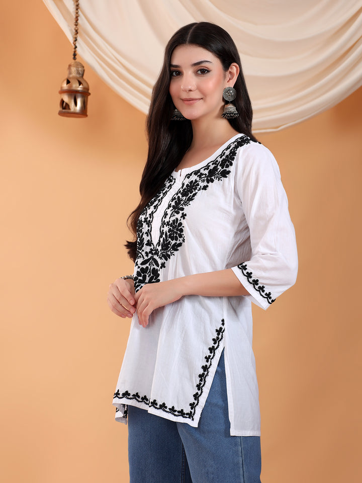 Navya Black Chikankari Cotton Short Kurti