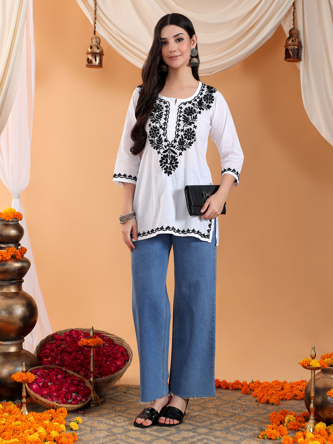 Navya Black Chikankari Cotton Short Kurti