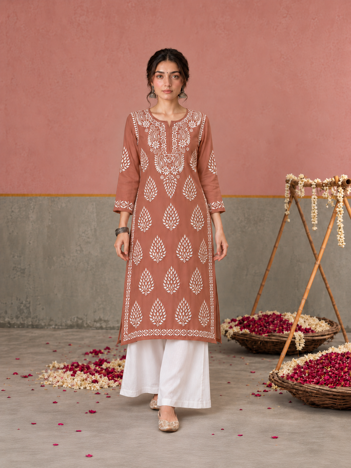 Nazm Chikankari Rayon Straight Kurta