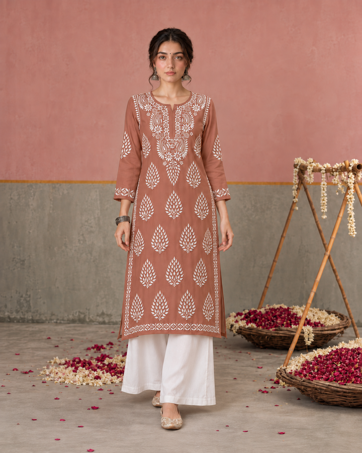 Nazm Chikankari Rayon Straight Kurta