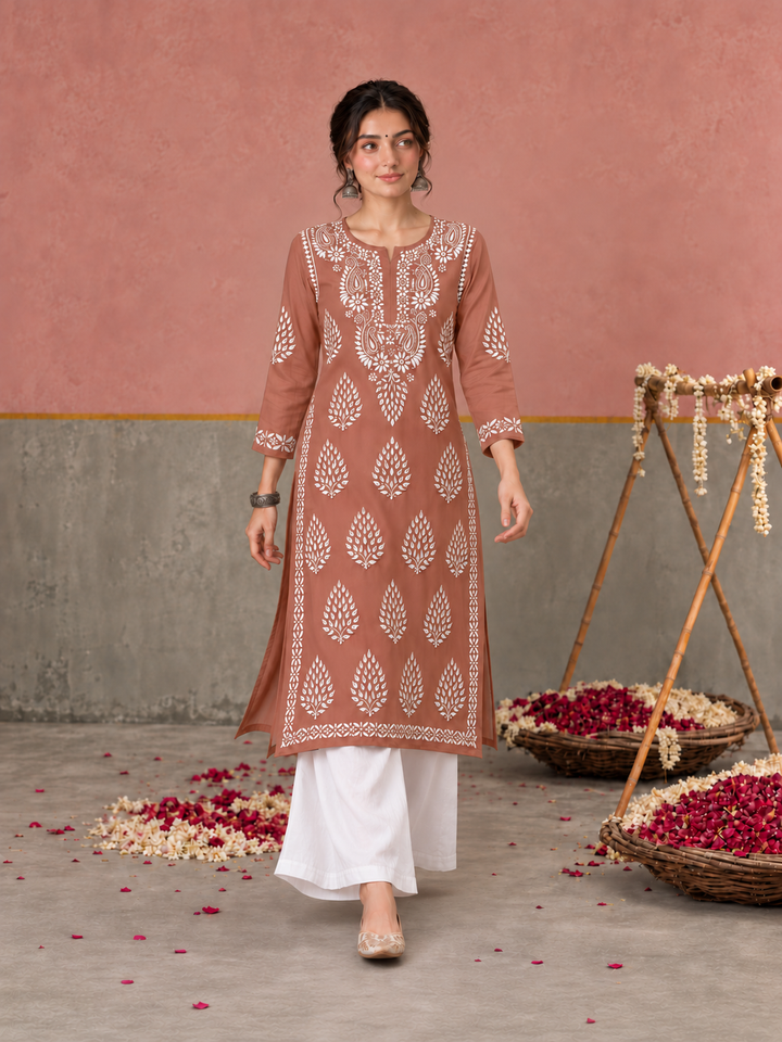 Nazm Chikankari Rayon Straight Kurta