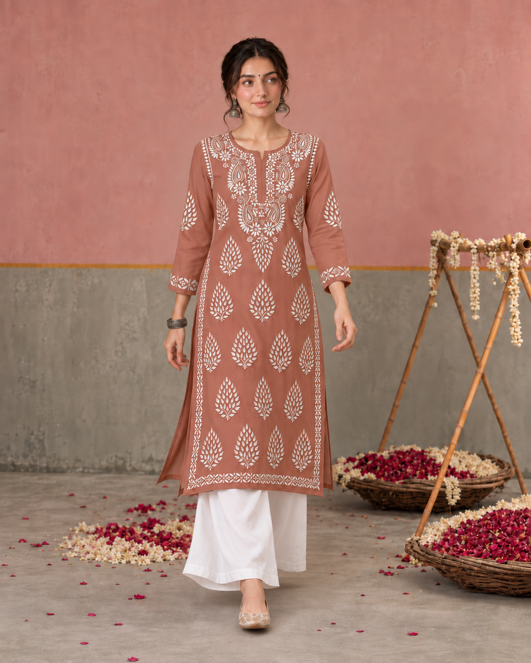 Nazm Chikankari Rayon Straight Kurta