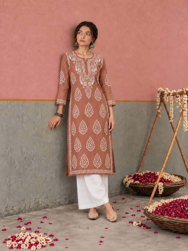 Nazm Chikankari Rayon Straight Kurta