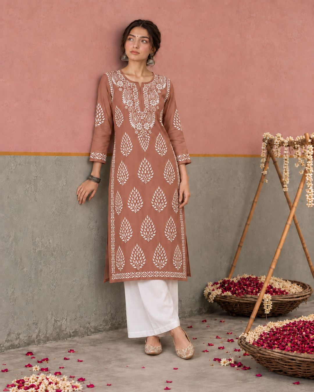 Nazm Chikankari Rayon Straight Kurta