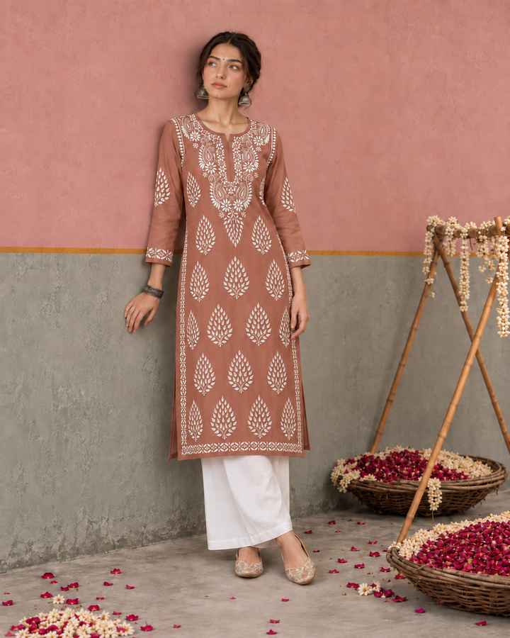 Nazm Chikankari Rayon Straight Kurta