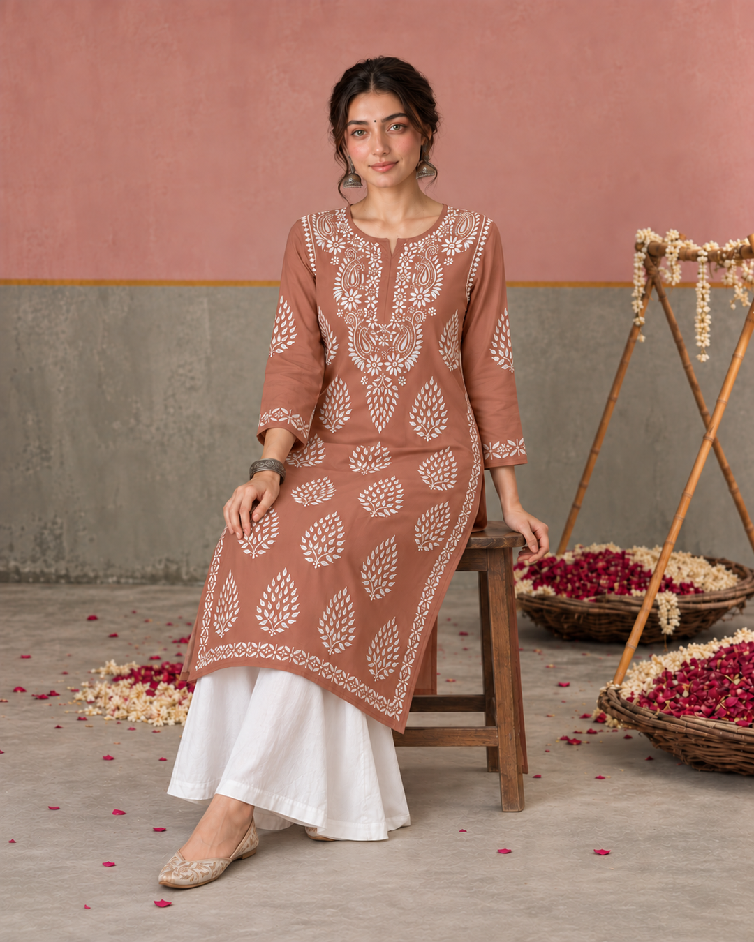 Nazm Chikankari Rayon Straight Kurta