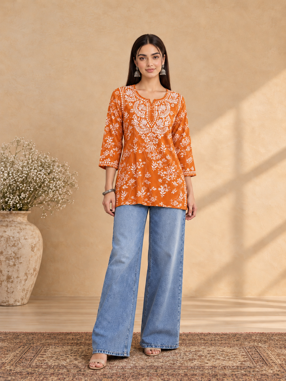 Zeba Chikankari Mulmul Short Kurti