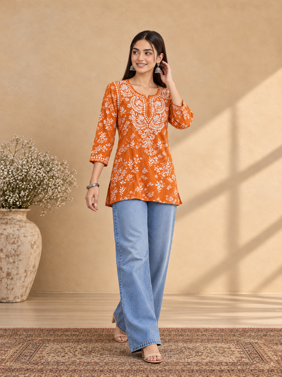 Zeba Chikankari Mulmul Short Kurti