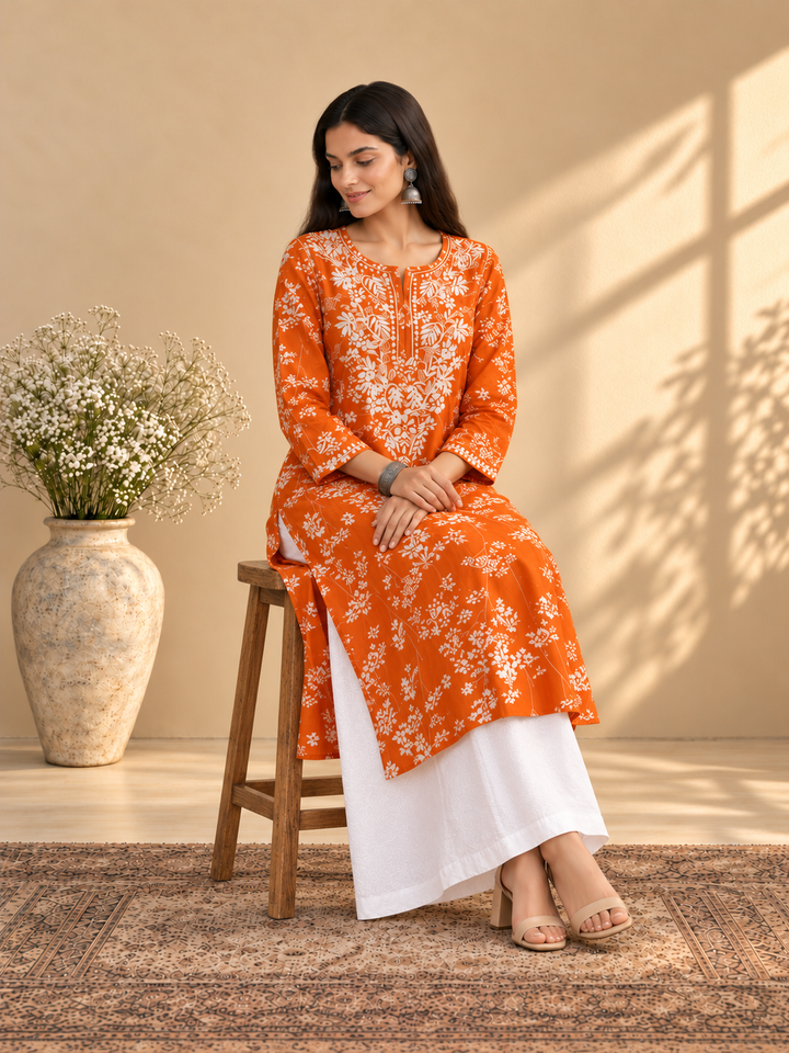 Zainab Chikankari Mulmul Straight Kurta