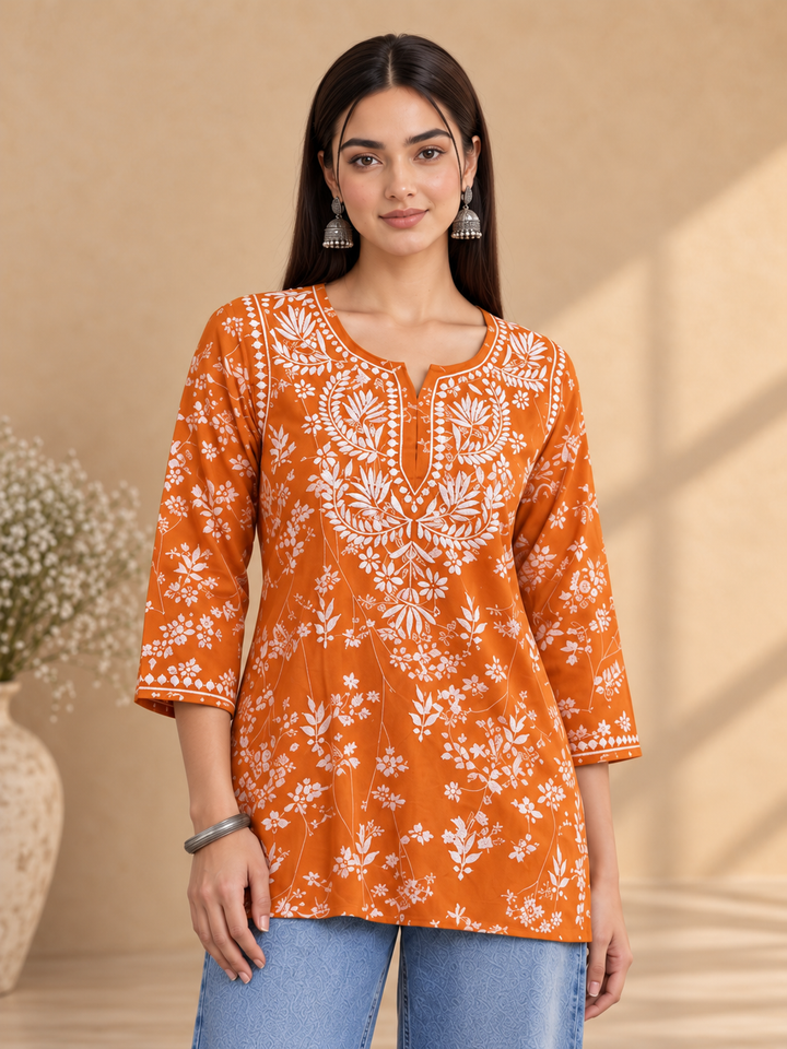 Zeba Chikankari Mulmul Short Kurti